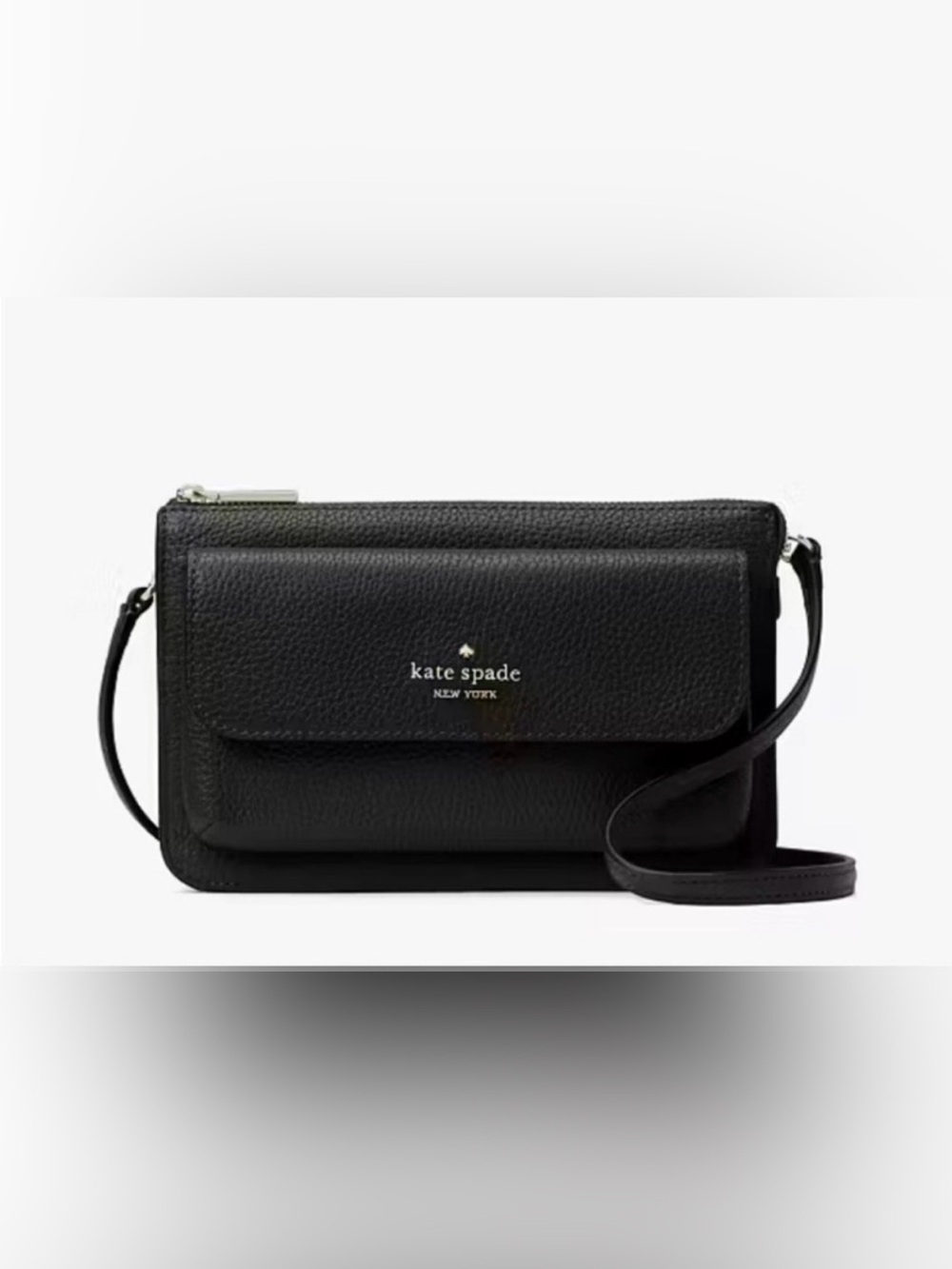 Kate Spade Leila Small Flap Crossbody Bag Black Pebbled Leather Minimalist Fall